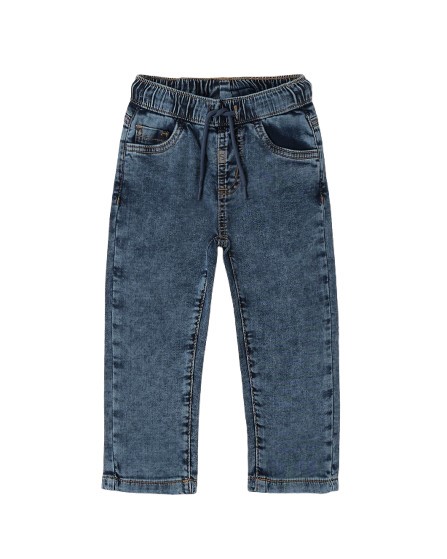 Pantalone denim con vita elasticizzata e coulisse