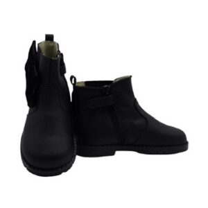 Stivaletto in pelle con fiocco in velluto laterale e zip