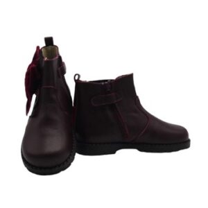 Stivaletto in pelle con fiocco in velluto laterale e zip