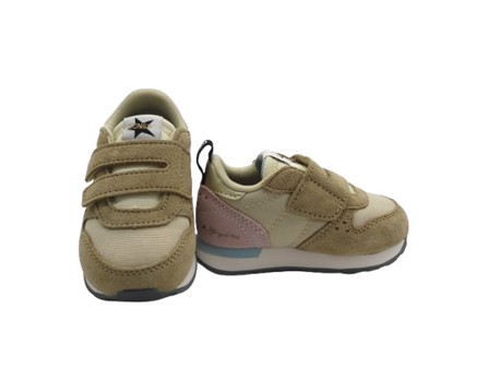 Sneaker bassa in camoscio e tessuto con doppio velcro