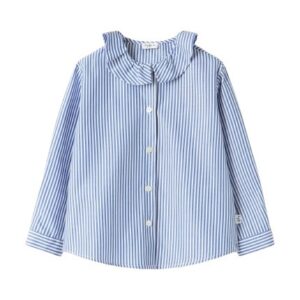 Camicia in cotone a righe con colletto volant