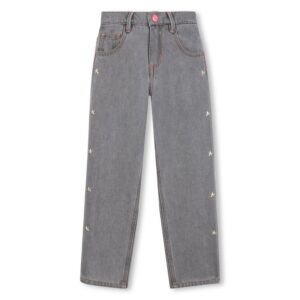 Pantalone in denim con borchie a stella laterali