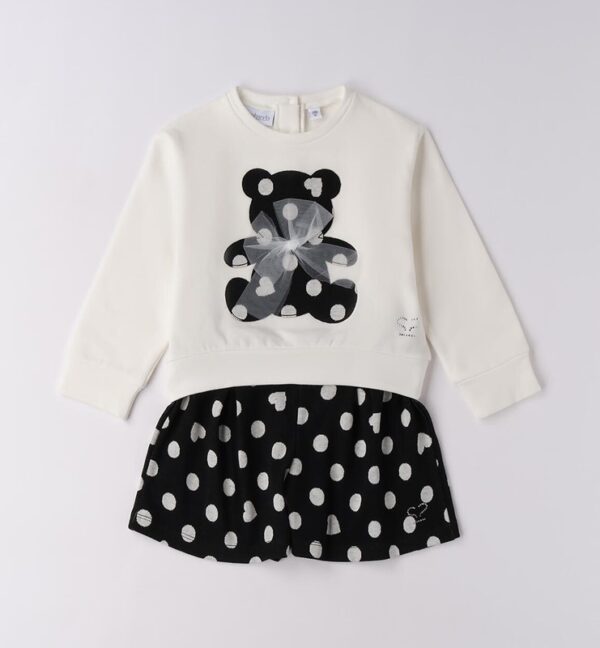 Completo felpa con orsetto e short a pois