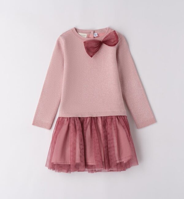Vestito in maglia lurex e balza in tulle