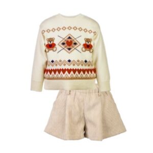 Maglione con orsetti e short in velluto a coste