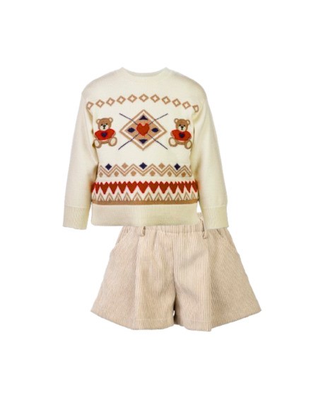Maglione con orsetti e short in velluto a coste