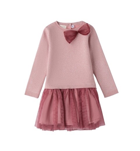 Vestito in maglia lurex e balza in tulle