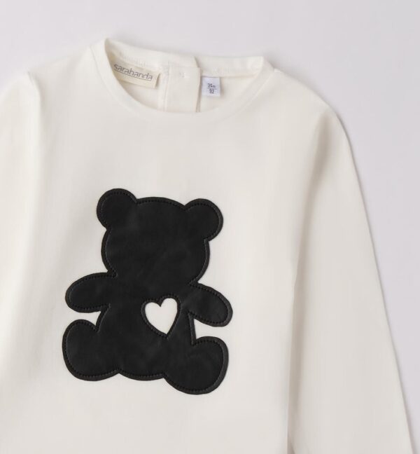 T-shirt manica lunga con orsetto in eco pelle