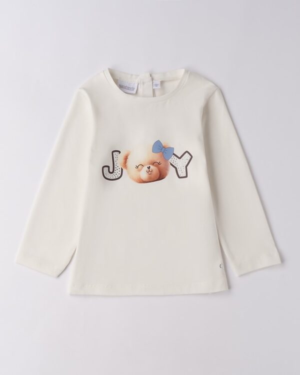 T-shirt manica lunga con stampa joy e orsetto