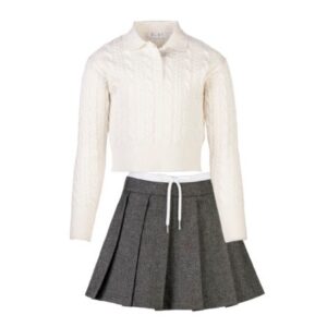 Completo maglione polo con trecce e pantagonna con coulisse