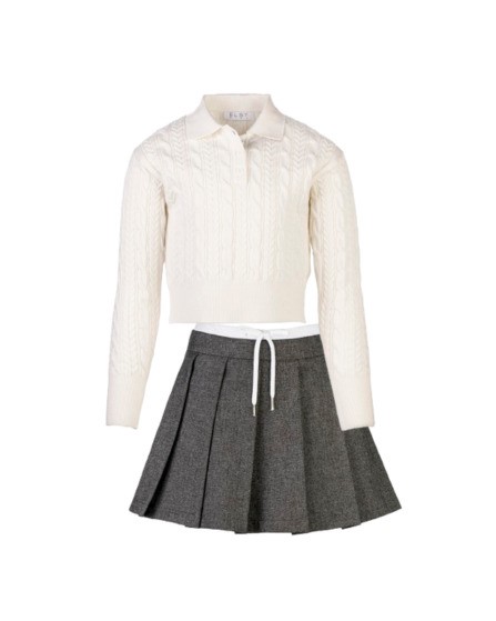 Completo maglione polo con trecce e pantagonna con coulisse