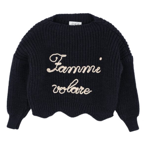 Completo maglione ricamo fammi volare e gonna