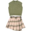 Completo gilet con ricamo e pantagonna a quadri