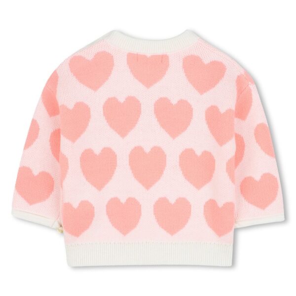 Completo in maglia maglione fantasia cuori e pantalone