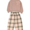 Completo maglione ricamo e pantalone caramella a quadri