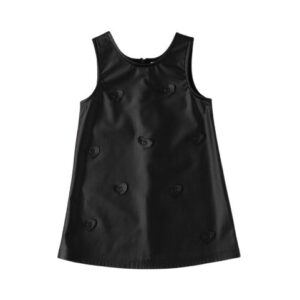 Vestito smanicato in eco pelle con cuoricini