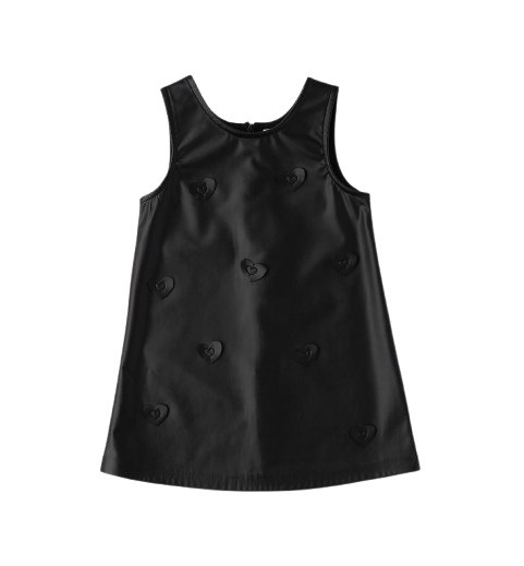 Vestito smanicato in eco pelle con cuoricini
