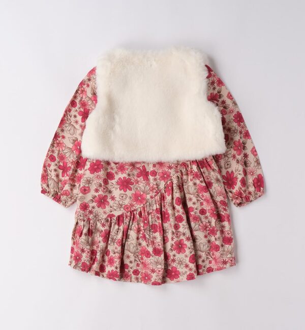 Vestito fantasia floreale con gilet in eco pelliccia