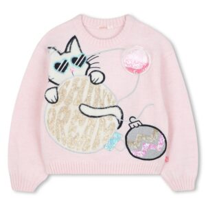 Maglione in lana con gattino e pailettes