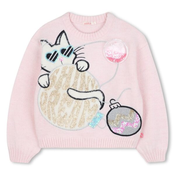 Maglione in lana con gattino e pailettes