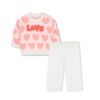 Completo in maglia maglione fantasia cuori e pantalone