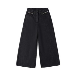 Pantalone denim gamba ampia con catena alle tasche