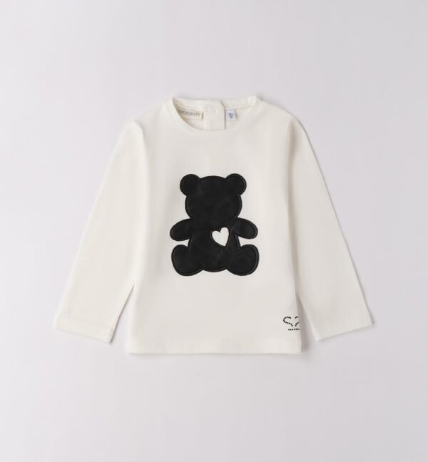 T-shirt manica lunga con orsetto in eco pelle