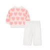 Completo in maglia maglione fantasia cuori e pantalone