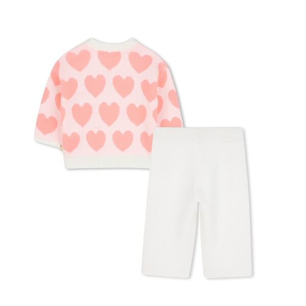 Completo in maglia maglione fantasia cuori e pantalone