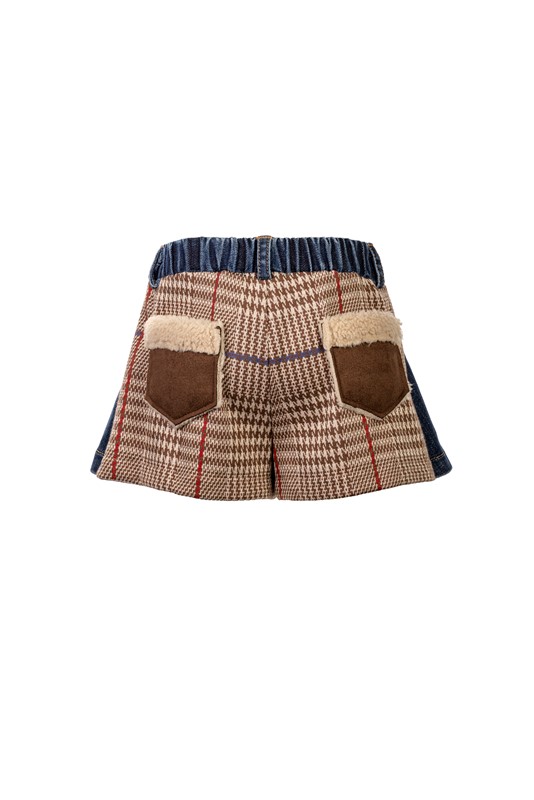 Completo felpa con bambolina e short jeans e pied de poule