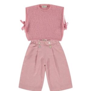 Completo gilet con fiocchi laterali e pantalone spigato