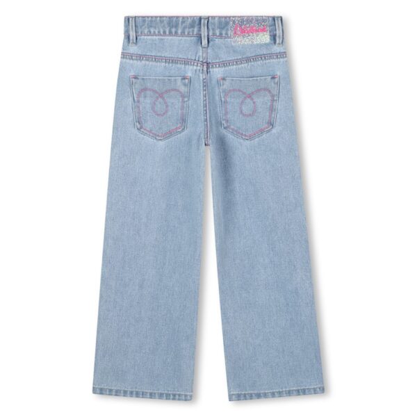 Pantalone in denim con scritte effetto spugna