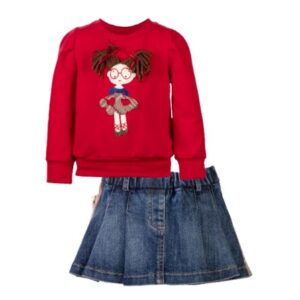 Completo felpa con bambolina e short jeans e pied de poule