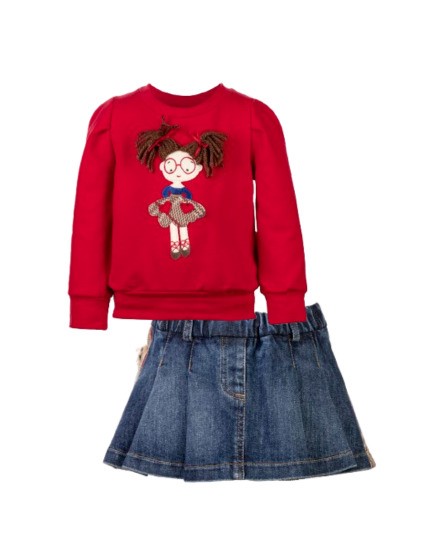 Completo felpa con bambolina e short jeans e pied de poule