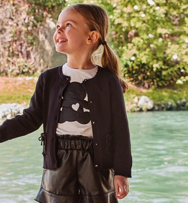 T-shirt manica lunga con orsetto in eco pelle