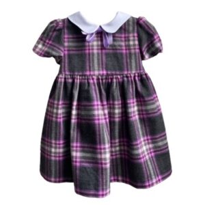 Vestito manica a palloncino a quadri con colletto