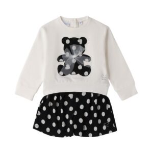 Completo felpa con orsetto e short a pois