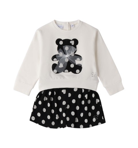 Completo felpa con orsetto e short a pois