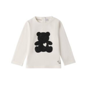 T-shirt manica lunga con orsetto in eco pelle