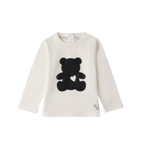 T-shirt manica lunga con orsetto in eco pelle