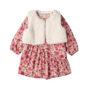 Vestito fantasia floreale con gilet in eco pelliccia