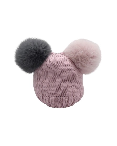 Cappello con doppio pon pon bicolor
