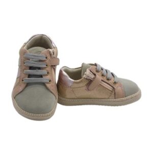 Sneaker primo passo in pelle laminata con lacci e zip