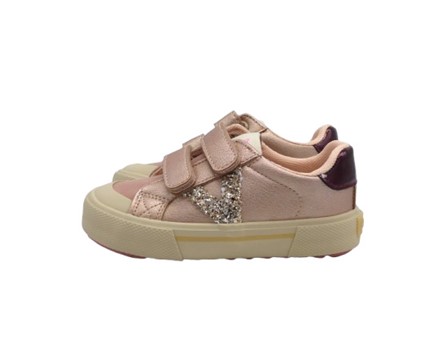Sneaker in eco pelle metallizzata e glitter e doppio velcro