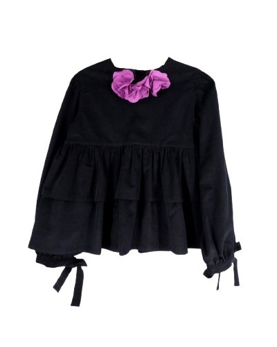 Completo in velluto blusa con fiori al collo e pantalone