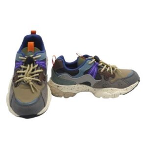 Sneaker in tessuto tecnico ed eco pelle con lacci elastici