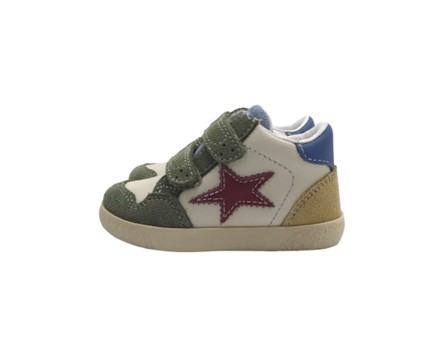 Sneaker primo passo in pelle e camoscio con doppio velcro