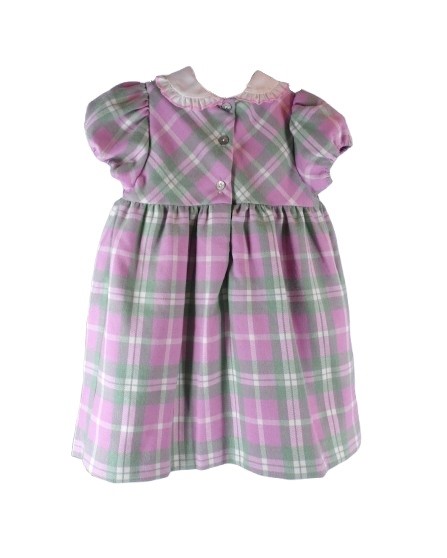 Vestito fantasia tartan con ricamo punto smock