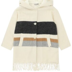 Cappotto con cappuccio in panno con frange al fondo