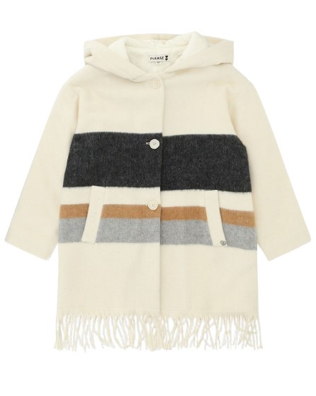 Cappotto con cappuccio in panno con frange al fondo